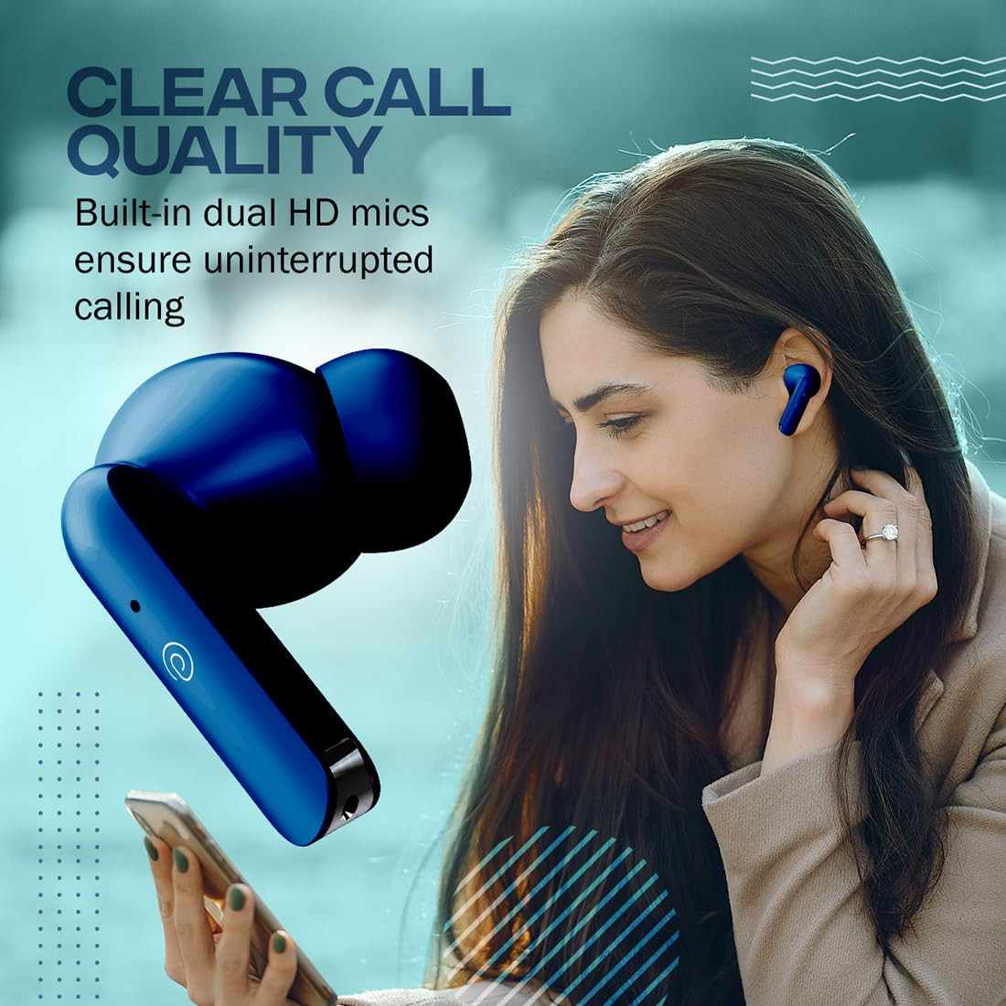 PTron Bassbuds Duo Bluetooth Truly Wireless in Ear Earbuds with Mic with 32Hrs Total Playtime 51 Stereo Audio Touch Control TWS Dual Mic Type-C Fast Charging IPX4 Voice Assistance Blue