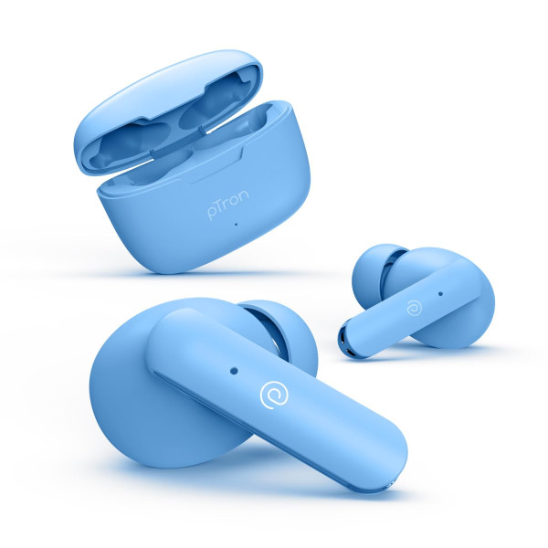 Image of pTron Bassbuds Duo in-Ear Wireless Earbuds, Immersive Sound, 32H Playtime, Clear Calls TWS Earbuds, Bluetooth V5.1 Headphones, Type-C Fast Charging, Voice Assistant &amp; IPX4 Water Resistant (Matt Blue)