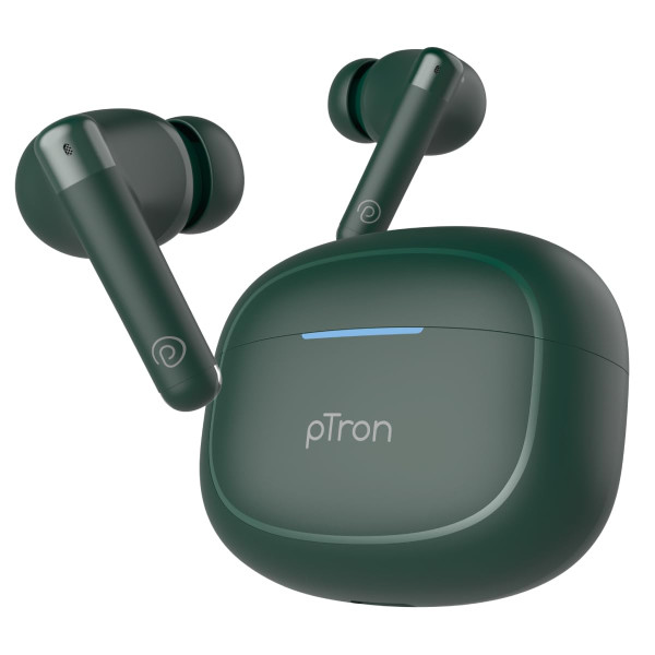 Image of pTron Bassbuds Duo Pro TWS in Ear Earbuds with 3D Audioscape,Trutalk Ai-Enc Calls,Thunder Bass,38H Playtime,50Ms Low Latency Movie/Music Modes,Bt 5.3&amp;Ultra Hd Mic,Fast Type-C Charging&amp;Ipx5(Green)