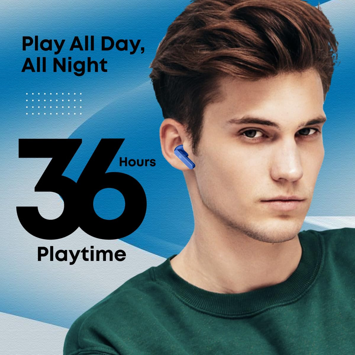 pTron Bassbuds Gomax in-Ear TWS Earbuds HD Mic TruTalk AI-ENC Calls 36H Playtime 13mm Drivers Bluetooth 53 Wireless Headphones Voice Assist Type-C Fast Charging IPX5 Water Resistant Blue