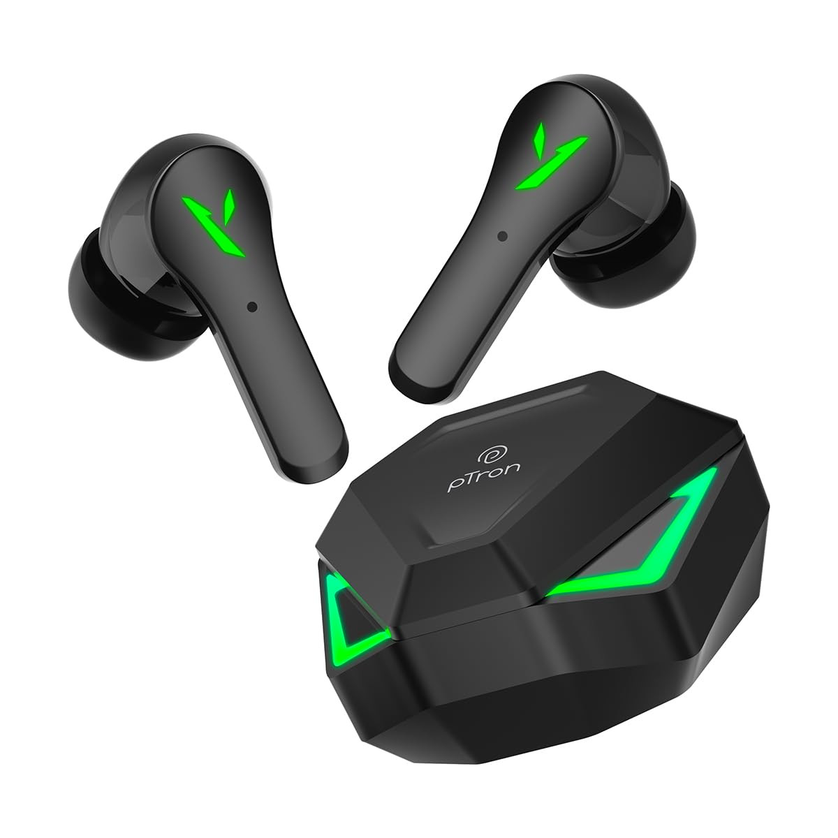 pTron Bassbuds Rogue w 40ms Low-Latency Gaming Clear Calls 50hrs Playtime Pristine Sound V53 Bluetooth Headphones Snug-fit RGB Lights Touch Control Voice Assist IPX5 Water Resistant Black