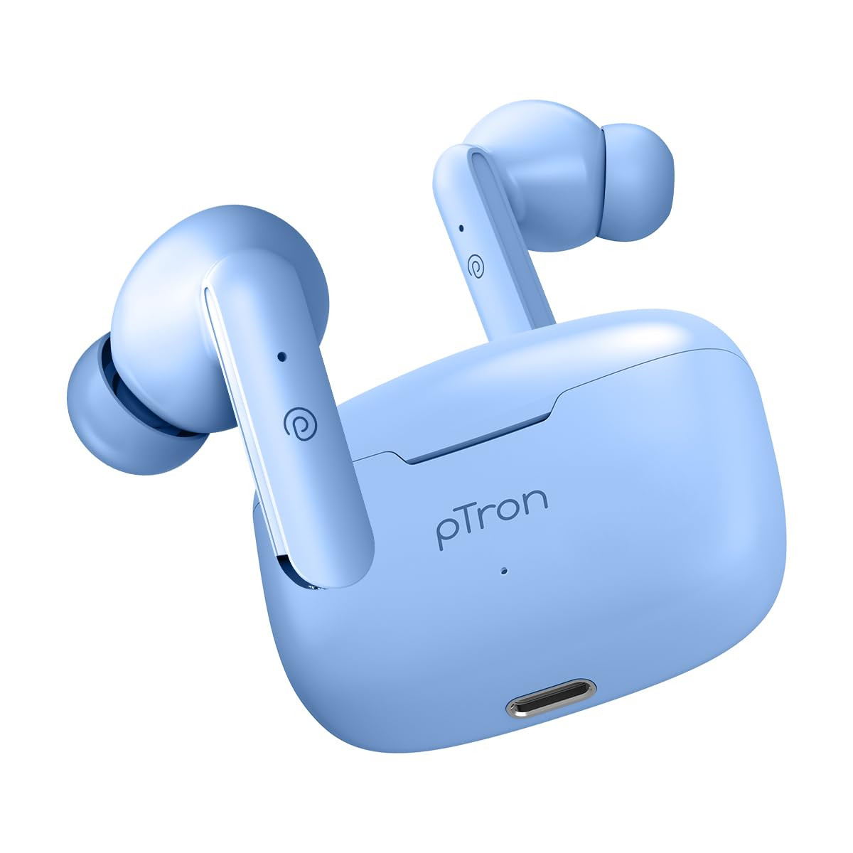 pTron Basspods P81 in-Ear Wireless Earbuds Pristine Sound 32Hrs Playtime Clear Calls TWS Earbuds Bluetooth V51 Headphone Type-C Fast Charging Voice Assist IPX4 Water Resistant Blue Matt