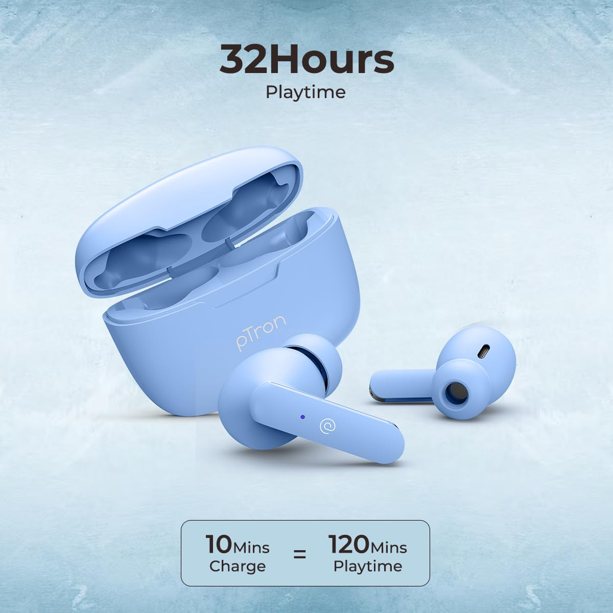 pTron Basspods P81 in-Ear Wireless Earbuds Pristine Sound 32Hrs Playtime Clear Calls TWS Earbuds Bluetooth V51 Headphone Type-C Fast Charging Voice Assist IPX4 Water Resistant Blue Matt