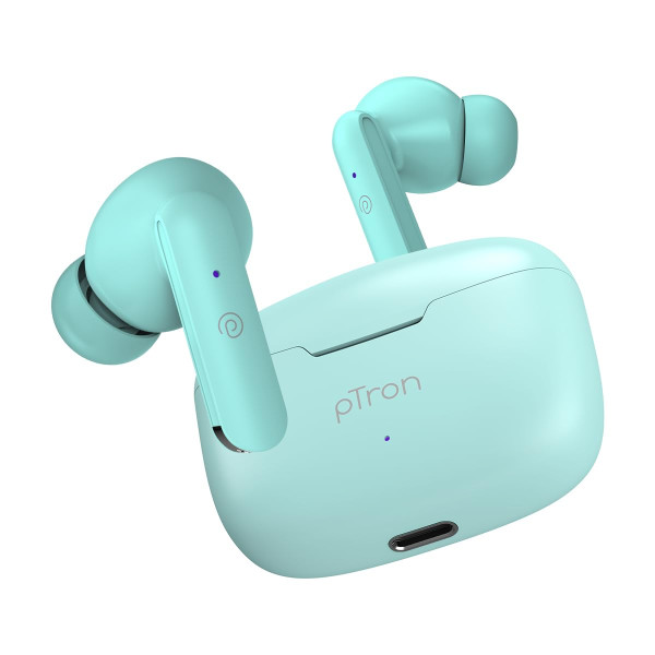 Image of pTron Basspods P81 in-Ear Wireless Earbuds, Pristine Sound, 32Hrs Playtime, Clear Calls TWS Earbuds, Bluetooth V5.1 Headphone, Type-C Fast Charging, Voice Assist &amp; IPX4 Water Resistant (Mint Green)