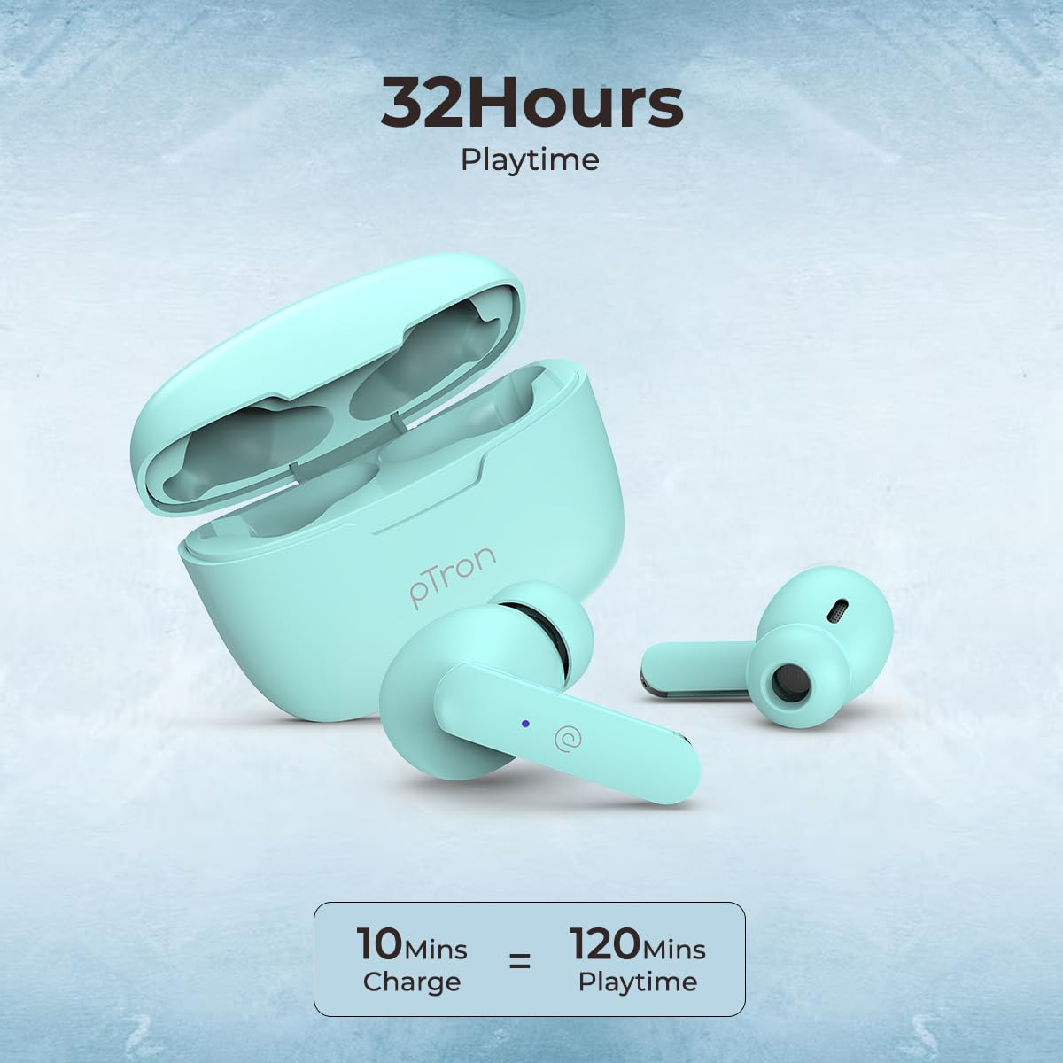 pTron Basspods P81 in-Ear Wireless Earbuds Pristine Sound 32Hrs Playtime Clear Calls TWS Earbuds Bluetooth V51 Headphone Type-C Fast Charging Voice Assist IPX4 Water Resistant Mint Green