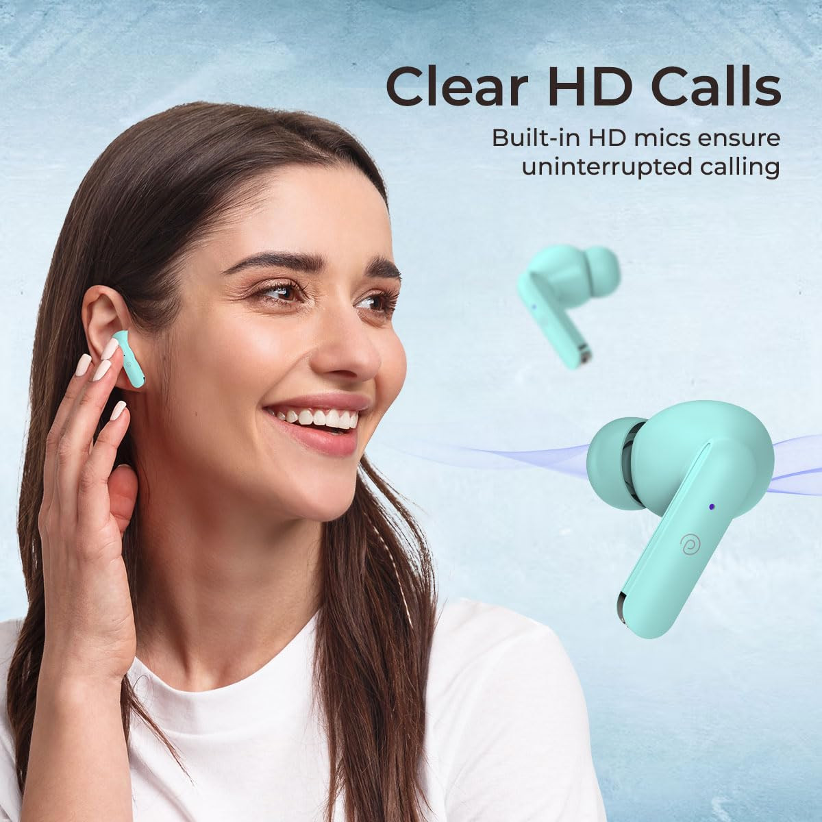 pTron Basspods P81 in-Ear Wireless Earbuds Pristine Sound 32Hrs Playtime Clear Calls TWS Earbuds Bluetooth V51 Headphone Type-C Fast Charging Voice Assist IPX4 Water Resistant Mint Green
