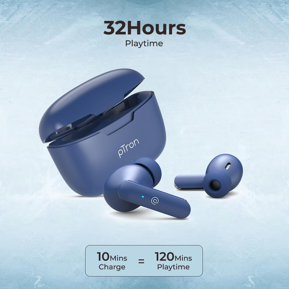 pTron Basspods P81 in-Ear Wireless Earbuds Pristine Sound 32Hrs Playtime Clear Calls TWS Earbuds Bluetooth V51 Headphone Type-C Fast Charging Voice Assist IPX4 Water Resistant Blue
