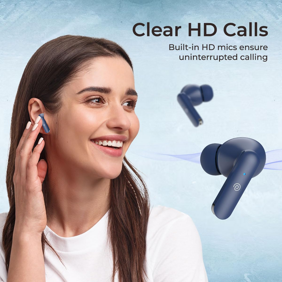 pTron Basspods P81 in-Ear Wireless Earbuds Pristine Sound 32Hrs Playtime Clear Calls TWS Earbuds Bluetooth V51 Headphone Type-C Fast Charging Voice Assist IPX4 Water Resistant Blue
