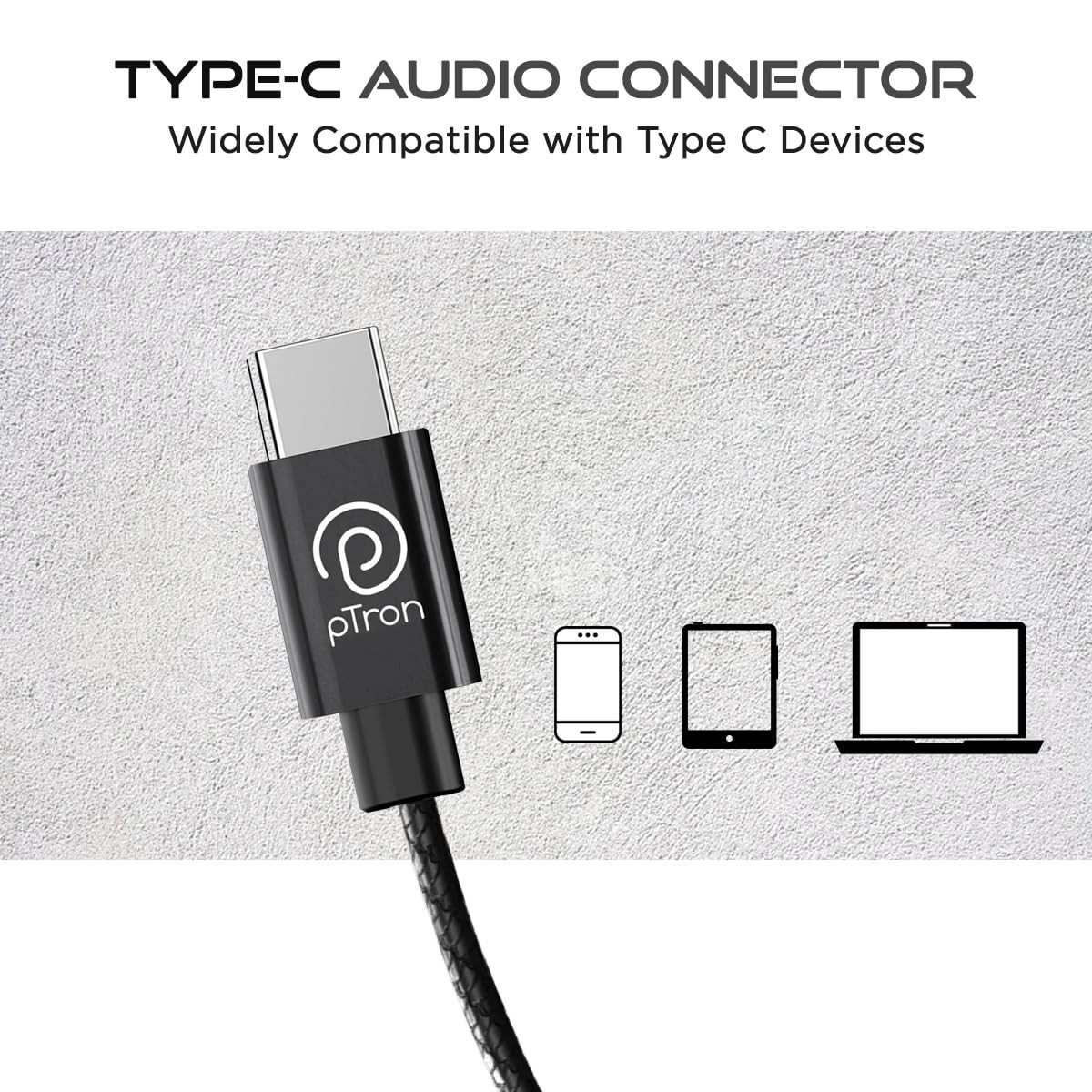 pTron Boom Play in Ear Type C Wired Headphones with Mic 10Mm Drivers for Immersive Audio 12M Fish Scale Style Tangle-Free Cable in-Line Controls Metal Buds Snug-Fit Wide Compatibility Black