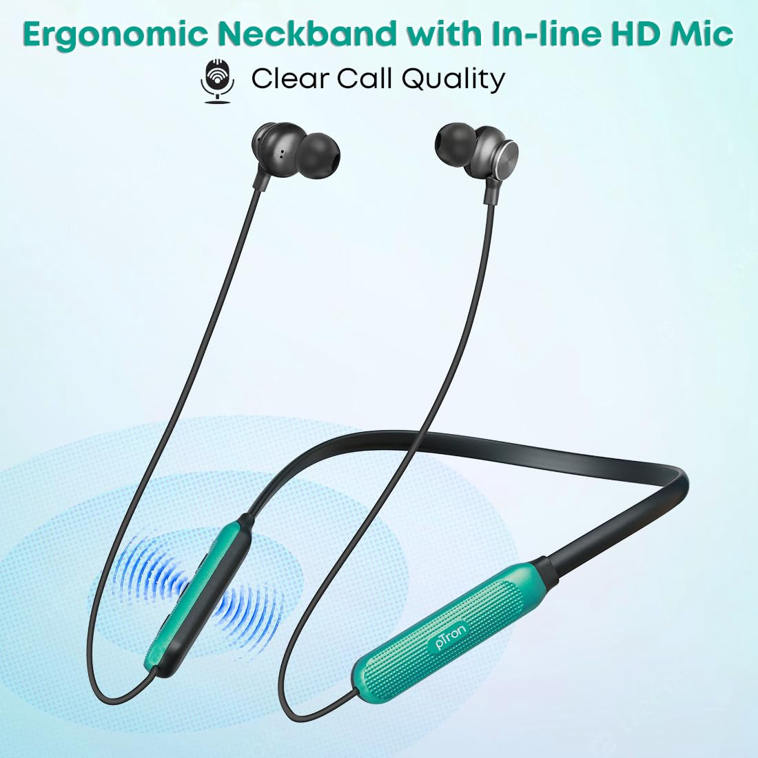 pTron InTunes Classic Bluetooth 52 Wireless in-Ear Headphones with Mic 24H Playback 13mm Driver Fast Charging Type-C Neckband Dual Pairing Voice Assist IPX4 Water Resistant Jet BlackGreen