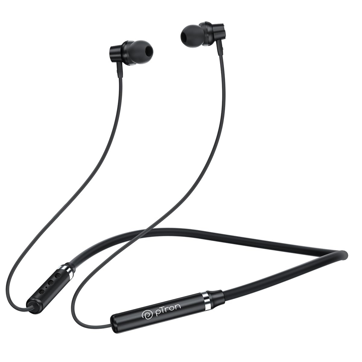 pTron InTunes Magic in-Ear Bluetooth 50 Wireless Headphones with Deep Bass 18H Playtime Clear Calls Dual Device Pairing Wireless Neckband Fast Type-C Charge Voice Assistant IPX4 Jet Black