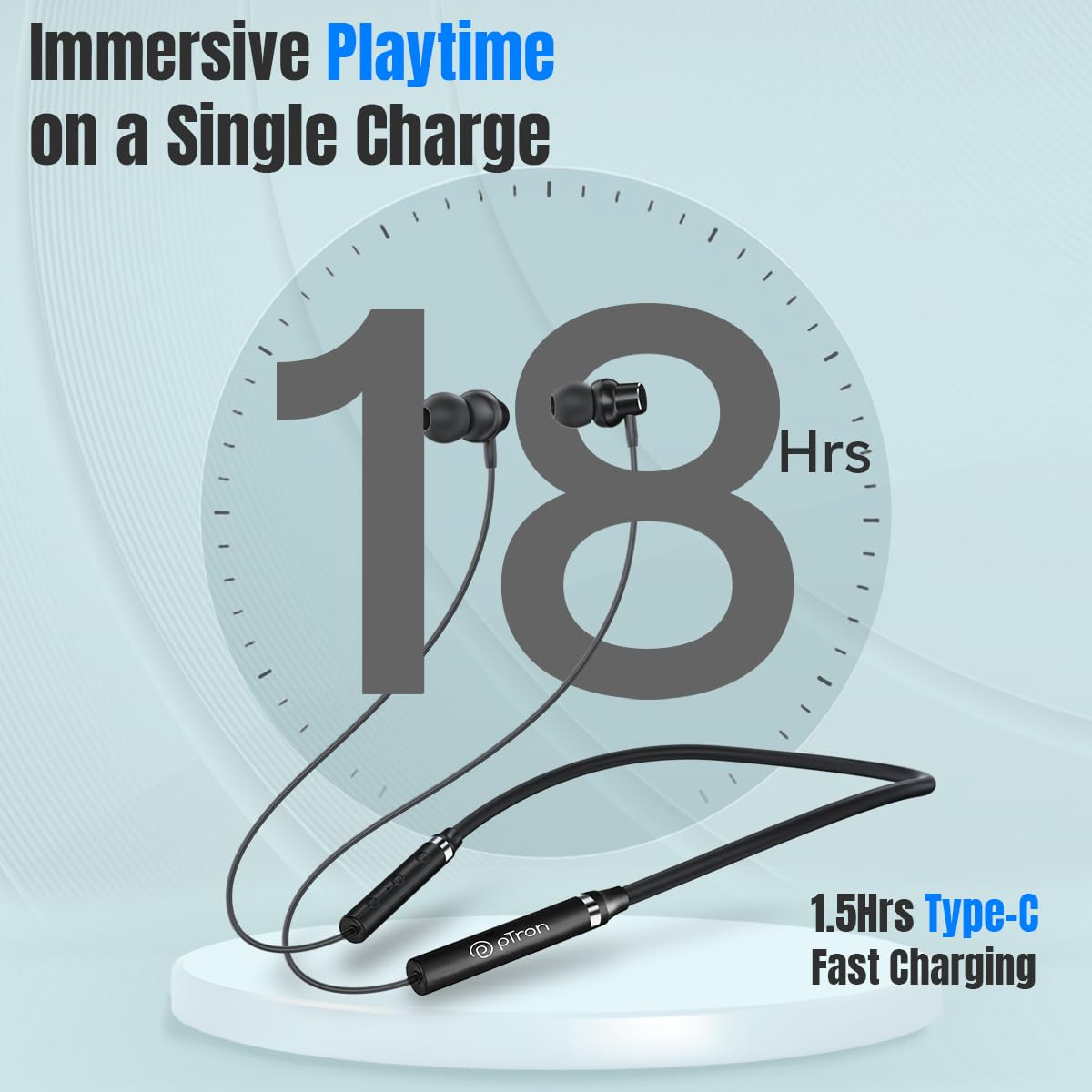pTron InTunes Magic in-Ear Bluetooth 50 Wireless Headphones with Deep Bass 18H Playtime Clear Calls Dual Device Pairing Wireless Neckband Fast Type-C Charge Voice Assistant IPX4 Jet Black