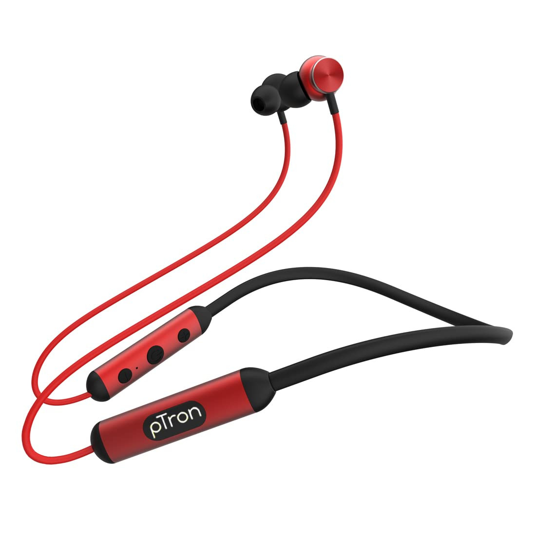 pTron InTunes Ultima In-Ear Wireless Earphones with Mic 18 Hrs Music with Mega Bass Bluetooth 50 Neckband Lightweight Voice Assistant Type-C Fast Charging IPX4 Water Resistant Jet Black Red