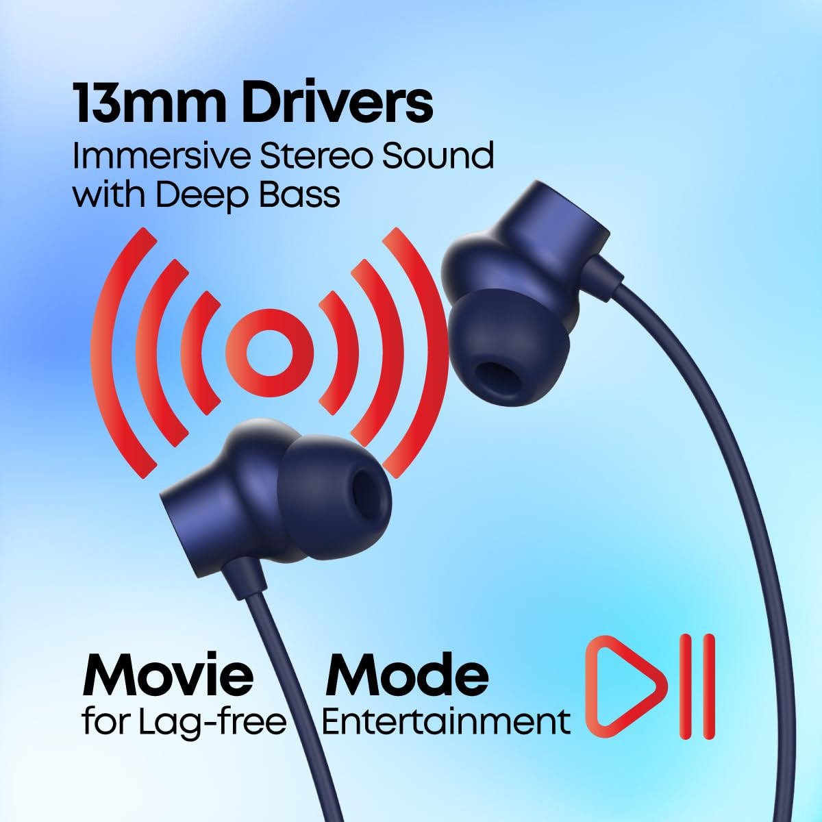 pTron Newly Launched Tangent Eon In-Ear Bluetooth 53 Wireless Headphones 45H Playtime HD Mic TruTalk AI-ENC Calls MovieMusic Modes Dual Device Pairing Type-C Fast Charging IPX5 Dark Blue