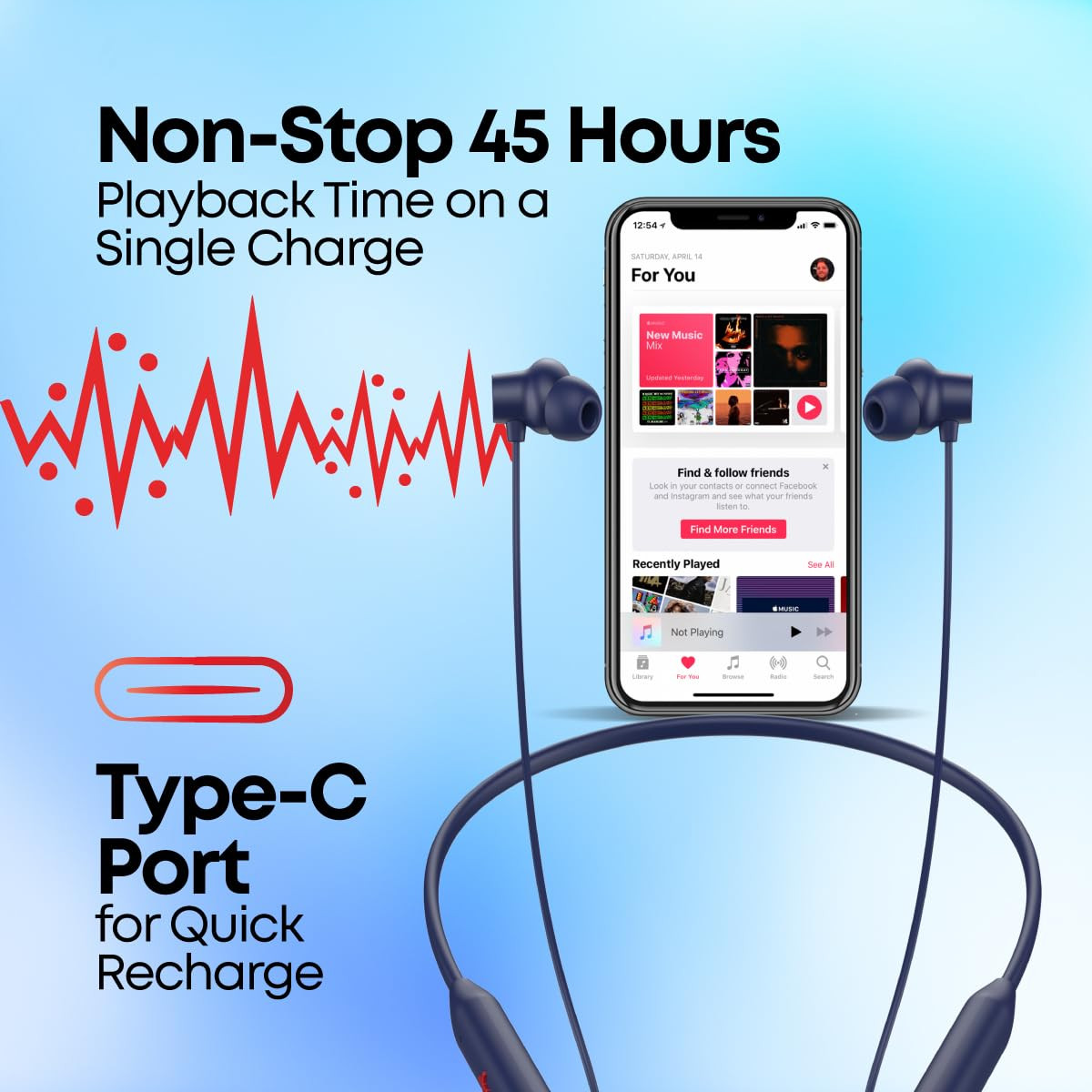 pTron Newly Launched Tangent Eon In-Ear Bluetooth 53 Wireless Headphones 45H Playtime HD Mic  TruTalk AI-ENC Calls MovieMusic Modes Dual Device Pairing  Type-C Fast Charging  IPX5 Dark Blue