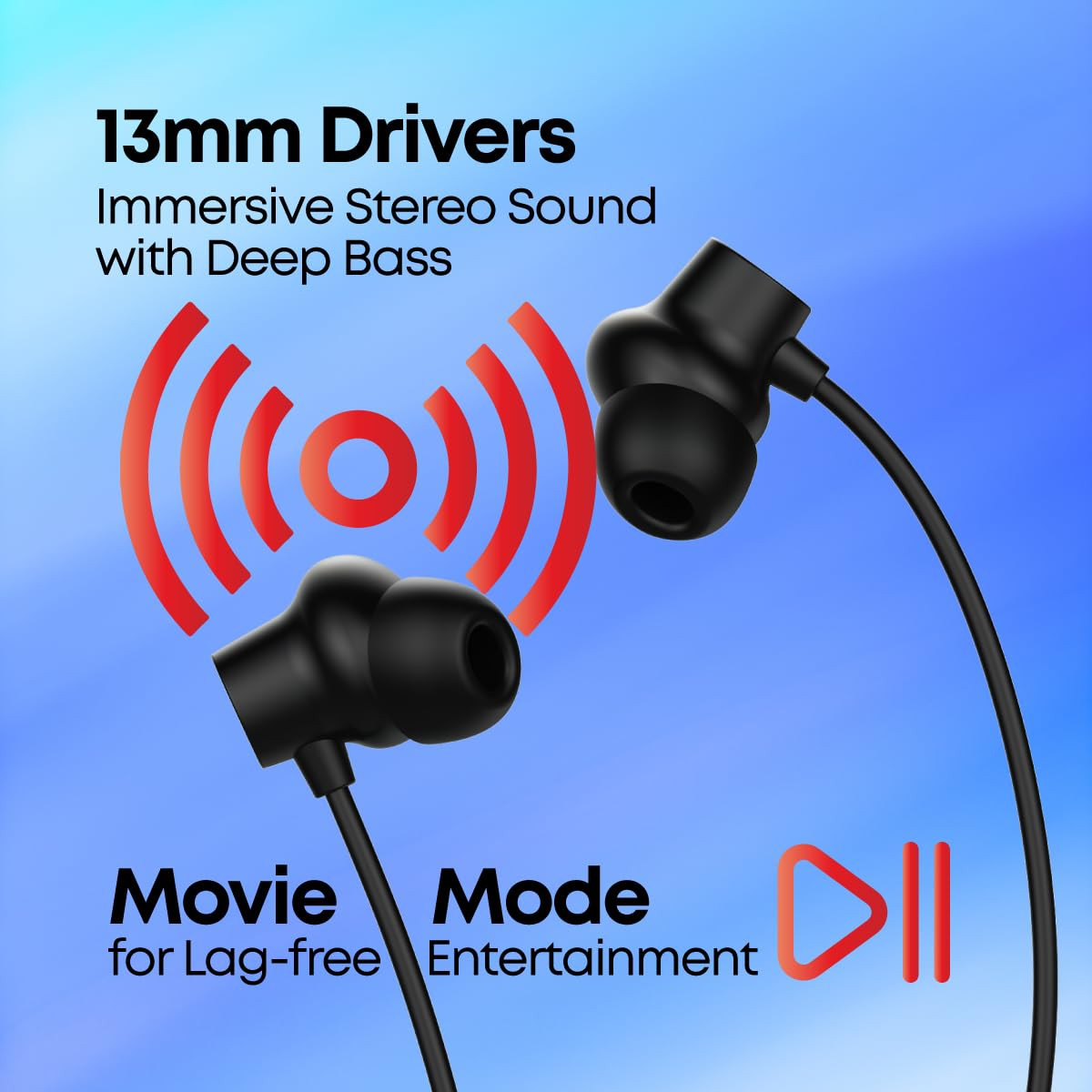 pTron Newly Launched Tangent Eon in-Ear Bluetooth 53 Wireless Headphones 45H Playtime HD Mic TruTalk AI-ENC Calls MovieMusic Modes Dual Device Pairing Type-C Fast Charging IPX5 Black