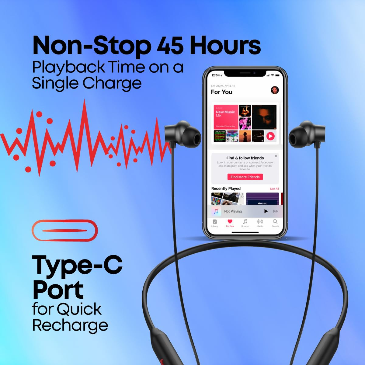pTron Newly Launched Tangent Eon in-Ear Bluetooth 53 Wireless Headphones 45H Playtime HD Mic TruTalk AI-ENC Calls MovieMusic Modes Dual Device Pairing Type-C Fast Charging IPX5 Black