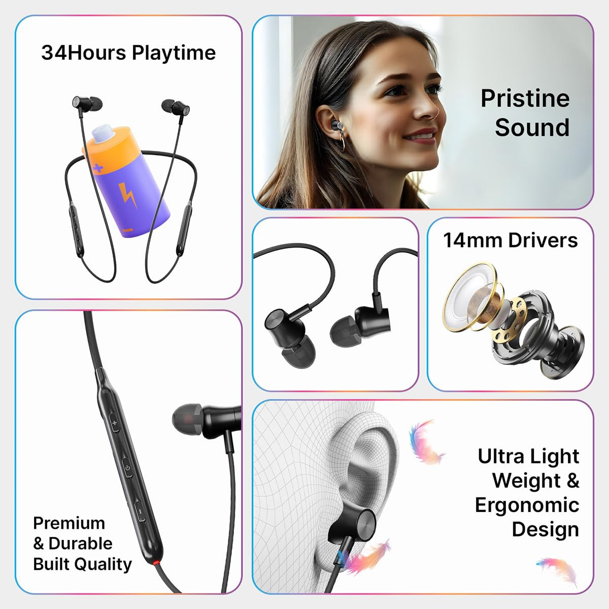pTron Newly Launched Tangent Evolve with 34Hrs Playtime HD Mic Pristine Sound Bluetooth V53 with Dual-Device Pairing Wireless in Ear Neckband Voice Assistant Type-C Fast Charging IPX4 Black