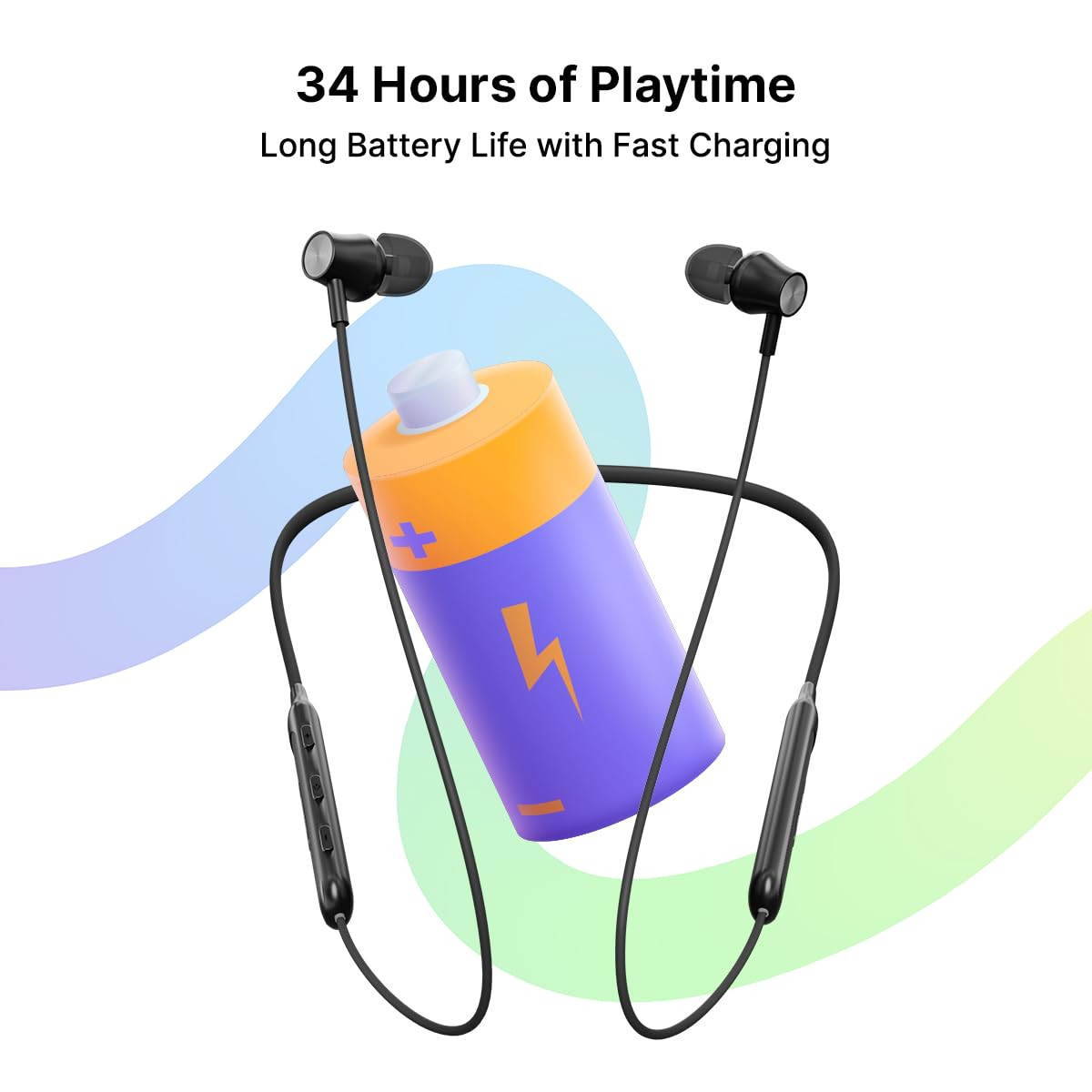 pTron Newly Launched Tangent Evolve with 34Hrs Playtime HD Mic Pristine Sound Bluetooth V53 with Dual-Device Pairing Wireless in Ear Neckband Voice Assistant Type-C Fast Charging IPX4 Black