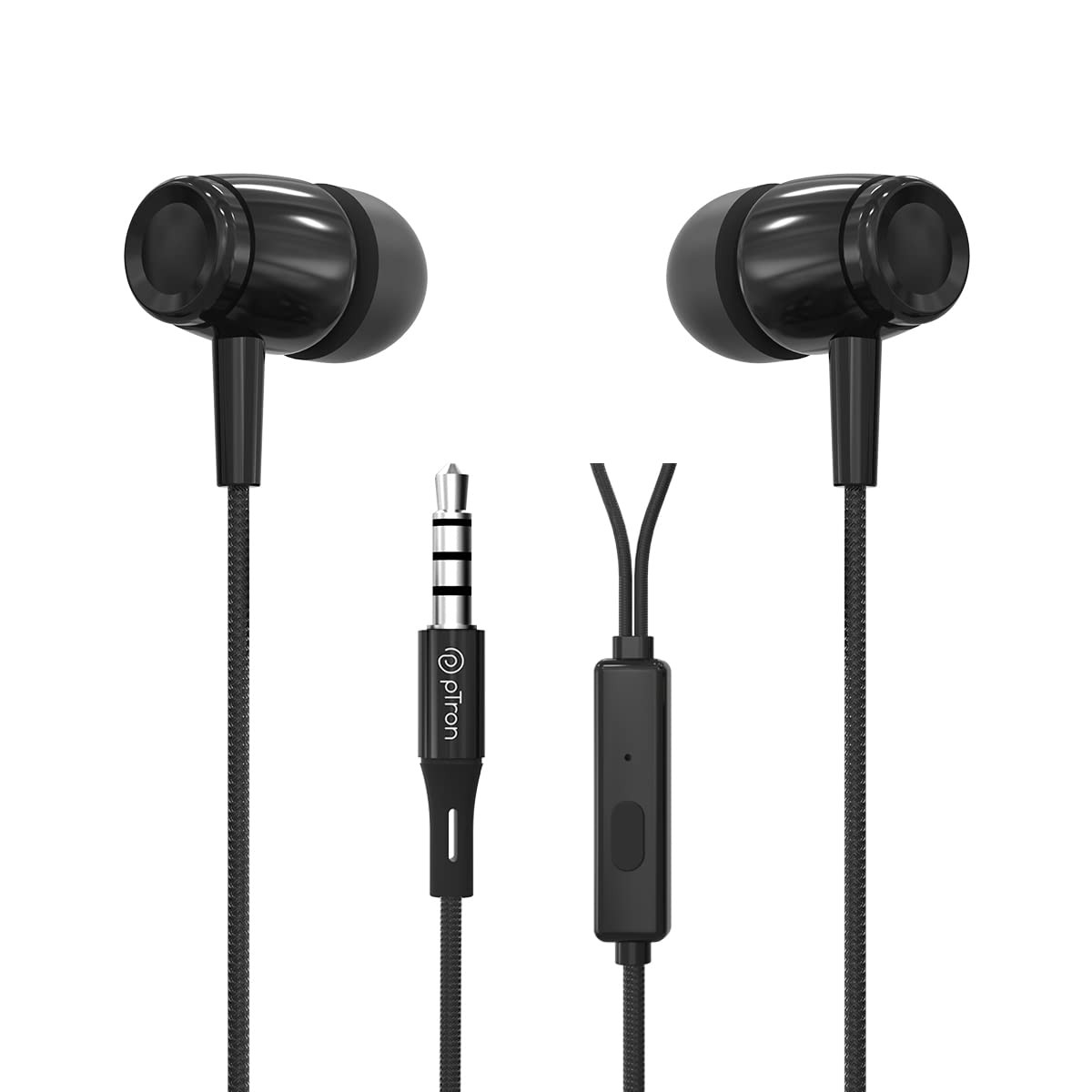 pTron Pride Indie in-Ear Wired Earphones with Mic Stereo Sound 10mm Drivers Snug-fit Design Passive Noise Cancellation in-line Controls Universal 35mm Aux 12m Tange-Free Cable Black