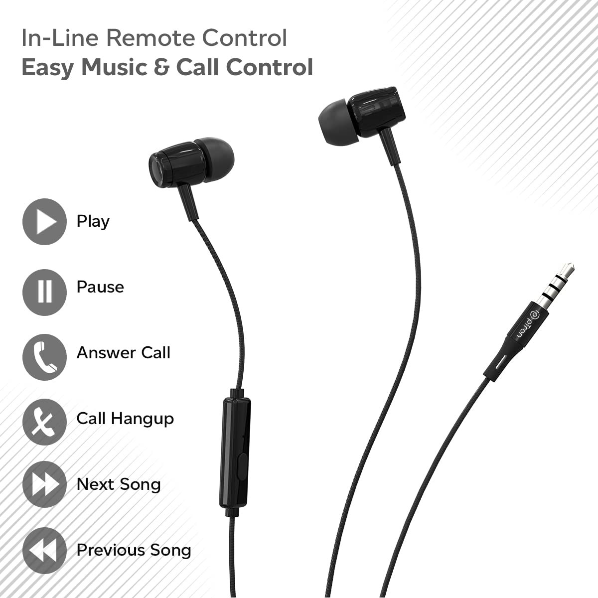 pTron Pride Indie in-Ear Wired Earphones with Mic Stereo Sound 10mm Drivers Snug-fit Design Passive Noise Cancellation in-line Controls Universal 35mm Aux 12m Tange-Free Cable Black