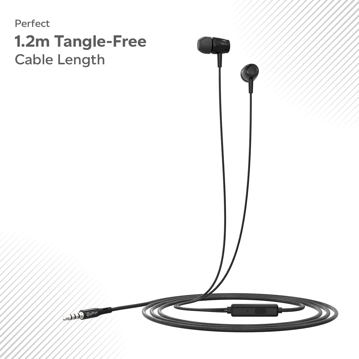 pTron Pride Indie in-Ear Wired Earphones with Mic Stereo Sound 10mm Drivers Snug-fit Design Passive Noise Cancellation in-line Controls Universal 35mm Aux 12m Tange-Free Cable Black