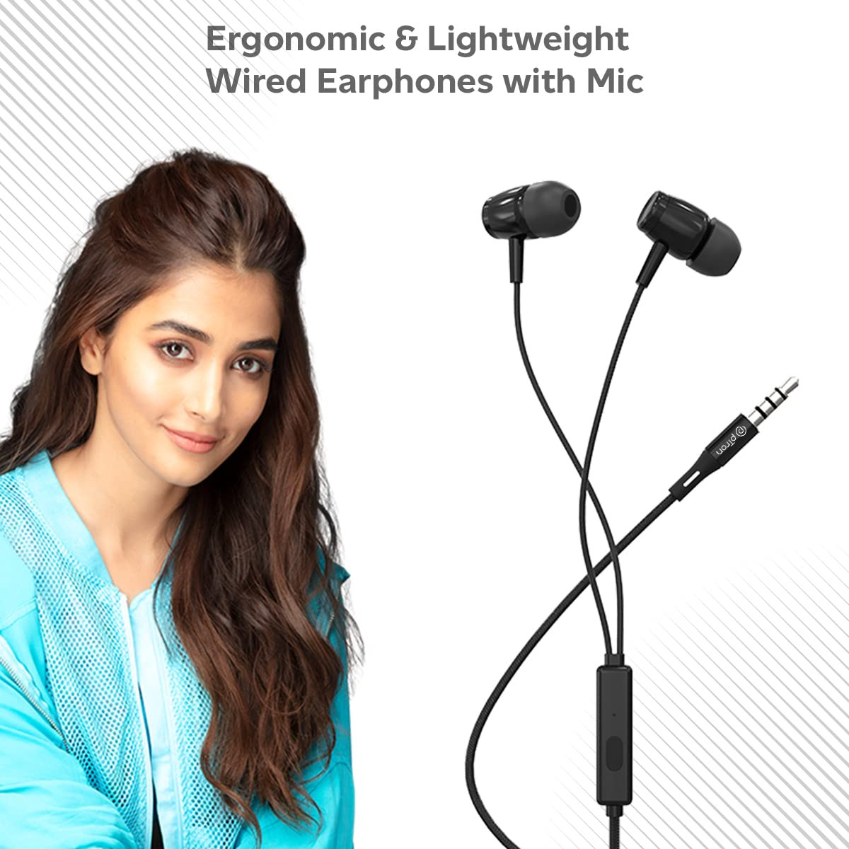 pTron Pride Indie in-Ear Wired Earphones with Mic Stereo Sound 10mm Drivers Snug-fit Design Passive Noise Cancellation in-line Controls Universal 35mm Aux 12m Tange-Free Cable Black