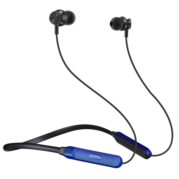 Image of pTron Tangent Duo Bluetooth 5.2 Wireless in Ear Headphones, 13mm Driver, Deep Bass, HD Calls, Fast Charging Type-C Neckband, Dual Pairing, Voice Assistant &amp; IPX4 Water Resistant (Black/Blue)