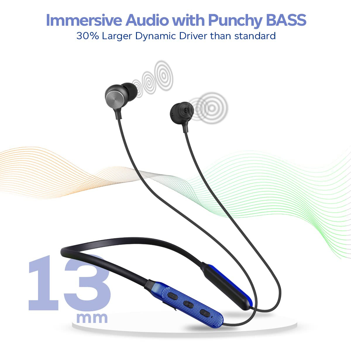pTron Tangent Duo Bluetooth 52 Wireless in Ear Headphones 13mm Driver Deep Bass HD Calls Fast Charging Type-C Neckband Dual Pairing Voice Assistant IPX4 Water Resistant BlackBlue
