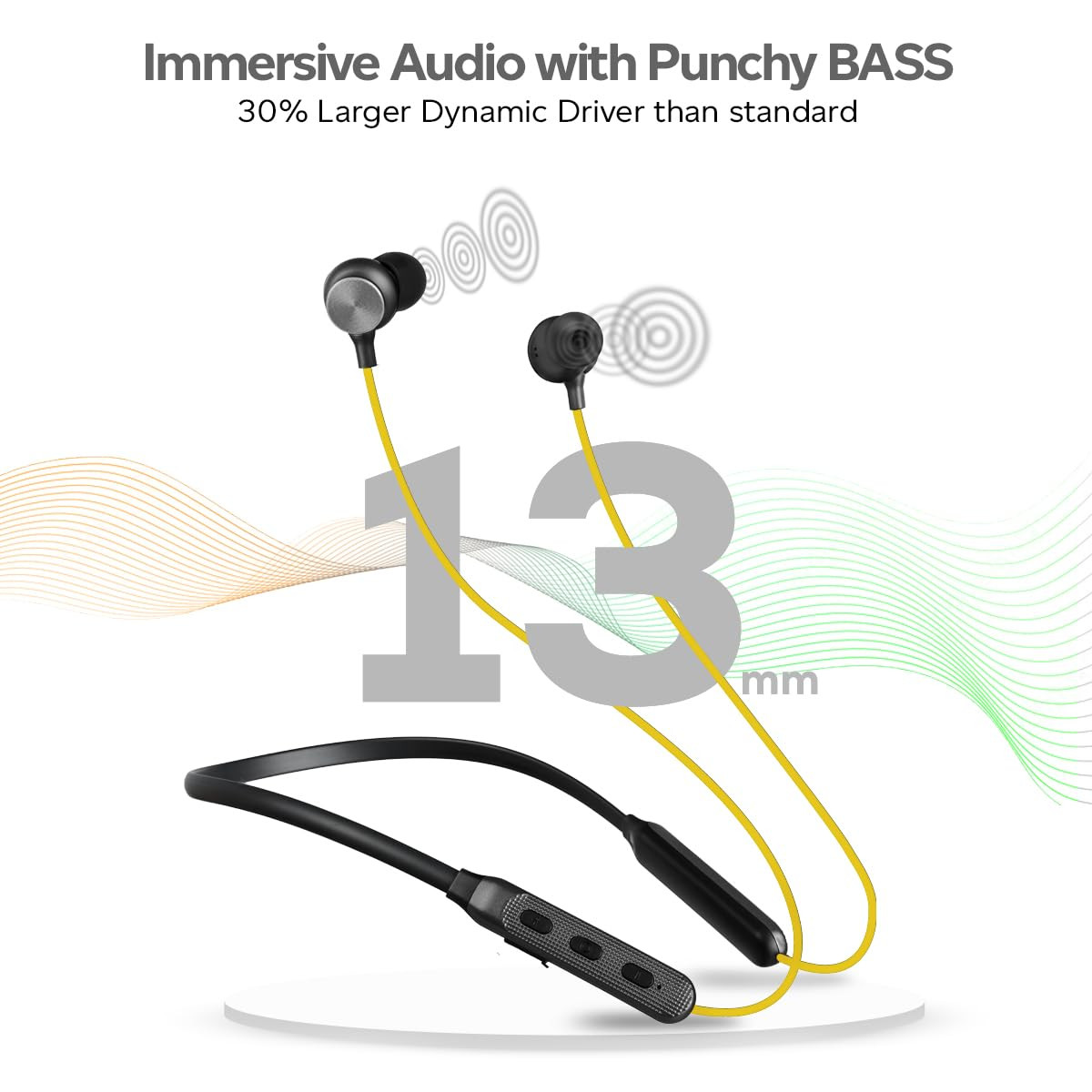 pTron Tangent Duo Bluetooth 52 Wireless in-Ear Headphones 13mm Driver Deep Bass HD Calls Fast Charging Type-C Wireless Neckband Dual Pairing Voice Assistant IPX4 Water Resistant YellowBlack