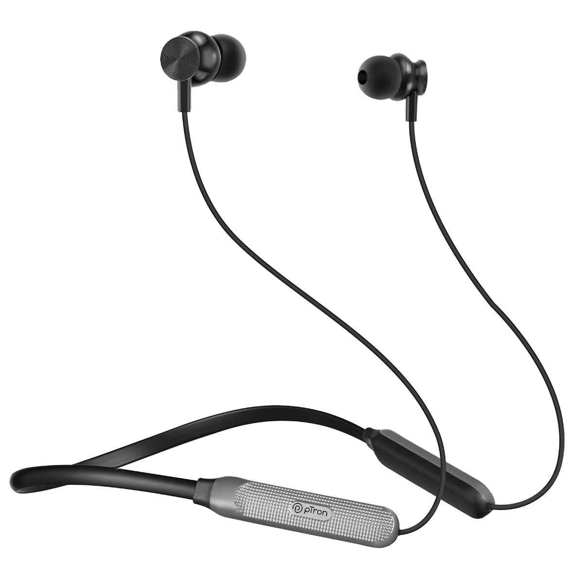 pTron Tangent Duo Bluetooth 52 Wireless in Ear Headphones 13mm Driver Deep Bass HD Calls Fast Charging Type-C Neckband Dual Pairing Voice Assistant IPX4 Water Resistant BlackGrey