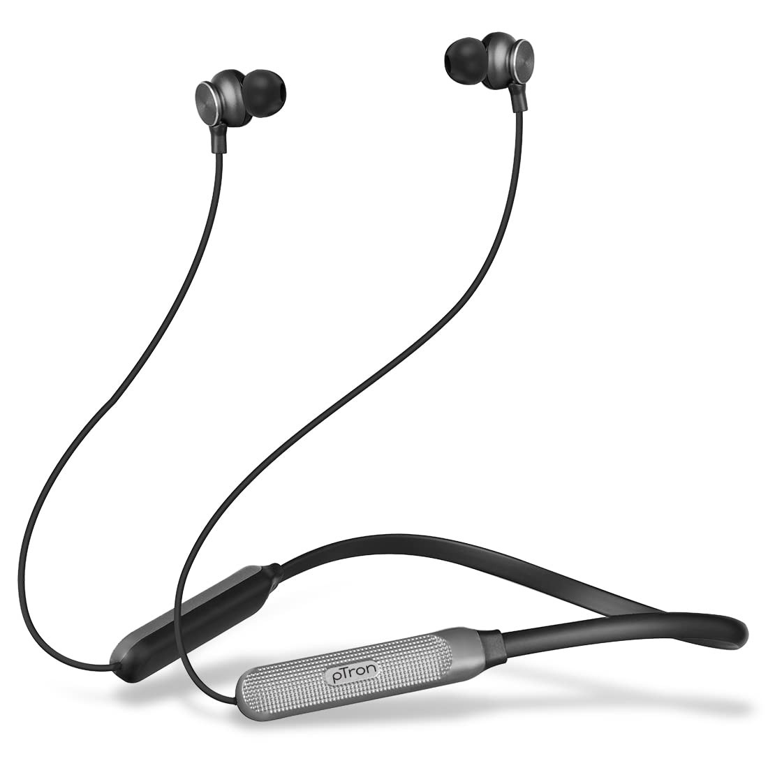 pTron Tangent Duo Bluetooth 52 Wireless in Ear Headphones 13mm Driver Deep Bass HD Calls Fast Charging Type-C Neckband Dual Pairing Voice Assistant IPX4 Water Resistant BlackGrey