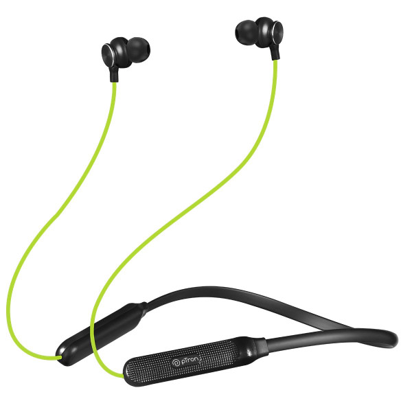 Image of pTron Tangent Duo Bluetooth 5.2 Wireless in-Ear Headphones, 13mm Driver, Deep Bass, HD Calls, Fast Charging Type-C Wireless Neckband, Dual Pairing,Voice Assist &amp; IPX4 Water Resistant(Neon Green/Black)