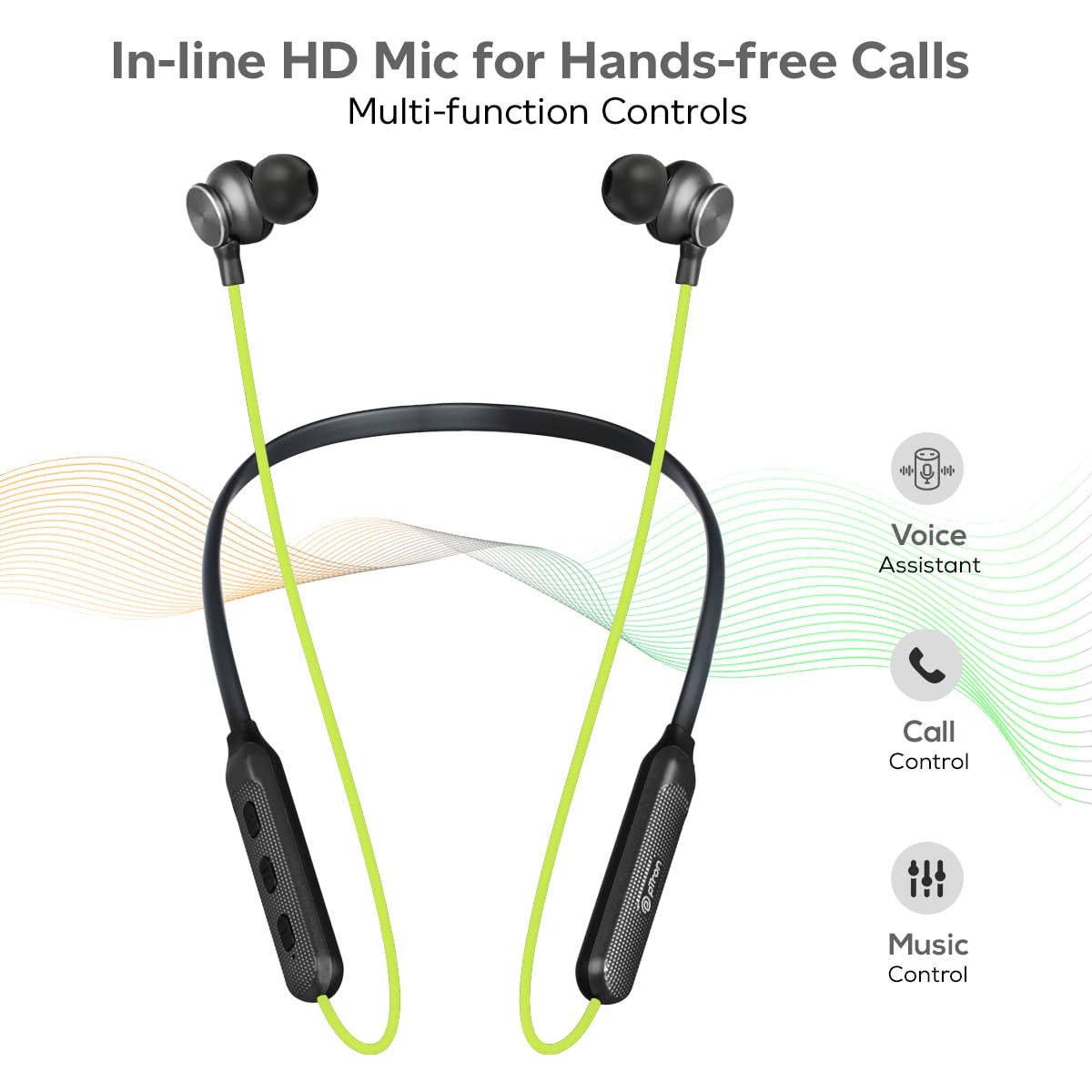 pTron Tangent Duo Bluetooth 52 Wireless in-Ear Headphones 13mm Driver Deep Bass HD Calls Fast Charging Type-C Wireless Neckband Dual PairingVoice Assist IPX4 Water ResistantNeon GreenBlack