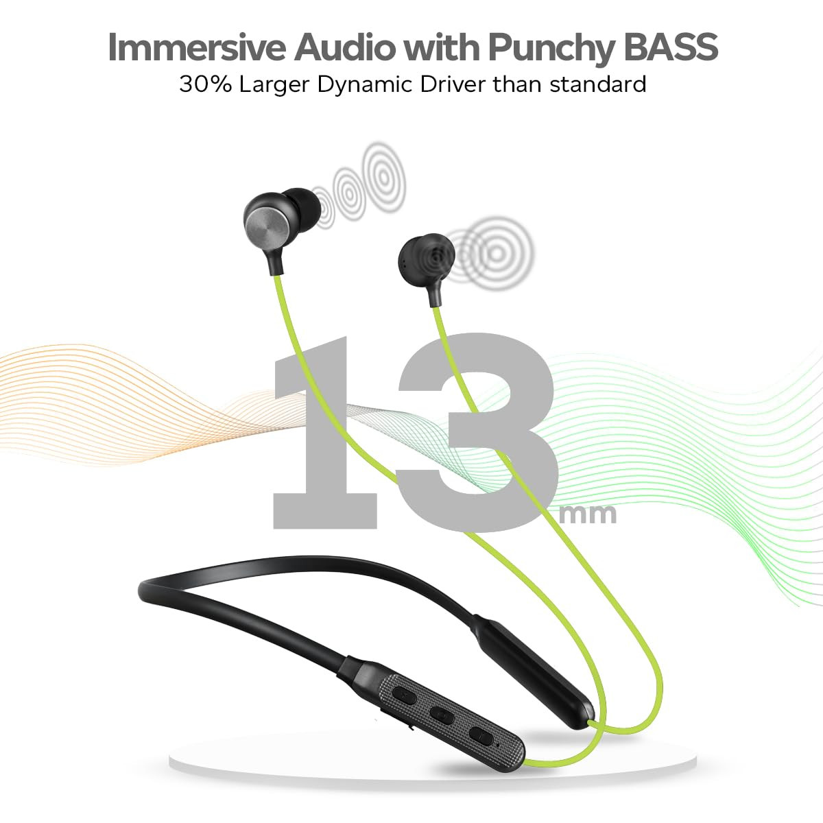 pTron Tangent Duo Bluetooth 52 Wireless in-Ear Headphones 13mm Driver Deep Bass HD Calls Fast Charging Type-C Wireless Neckband Dual PairingVoice Assist IPX4 Water ResistantNeon GreenBlack