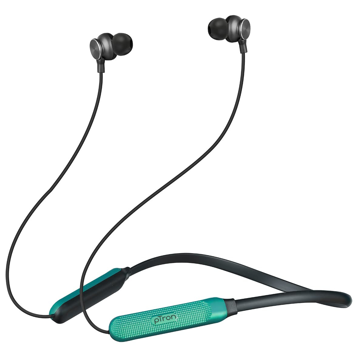 pTron Tangent Duo Bluetooth 52 Wireless in Ear Headphones 13mm Driver Deep Bass HD Calls Fast Charging Type-C Neckband Dual Pairing Voice Assistant IPX4 Water Resistant BlackGreen