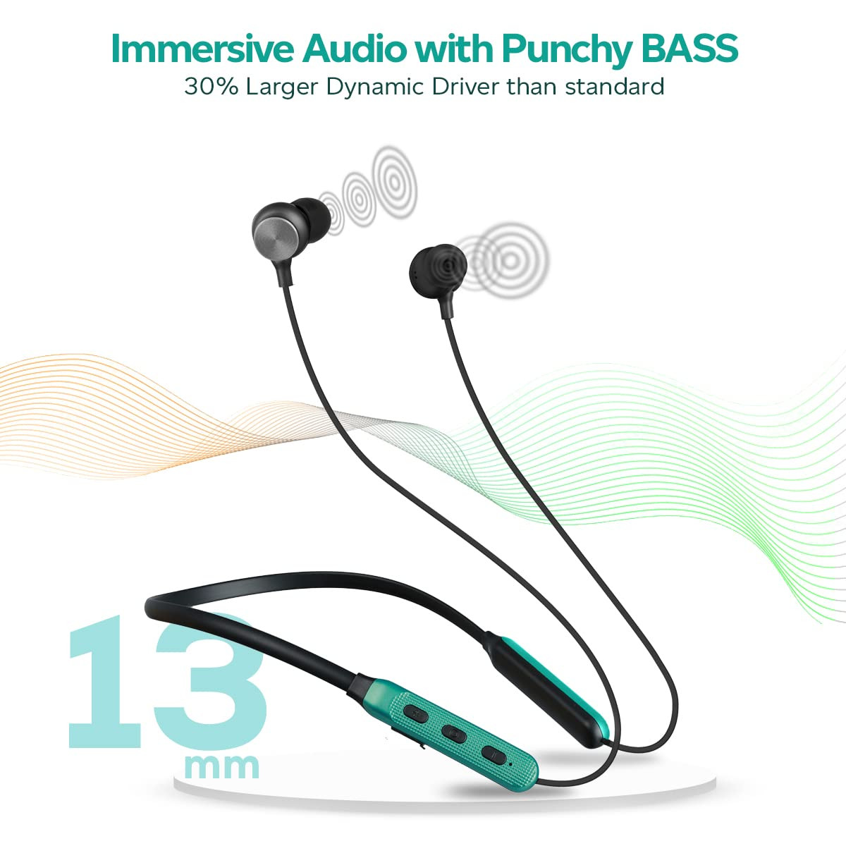 pTron Tangent Duo Bluetooth 52 Wireless in Ear Headphones 13mm Driver Deep Bass HD Calls Fast Charging Type-C Neckband Dual Pairing Voice Assistant IPX4 Water Resistant BlackGreen
