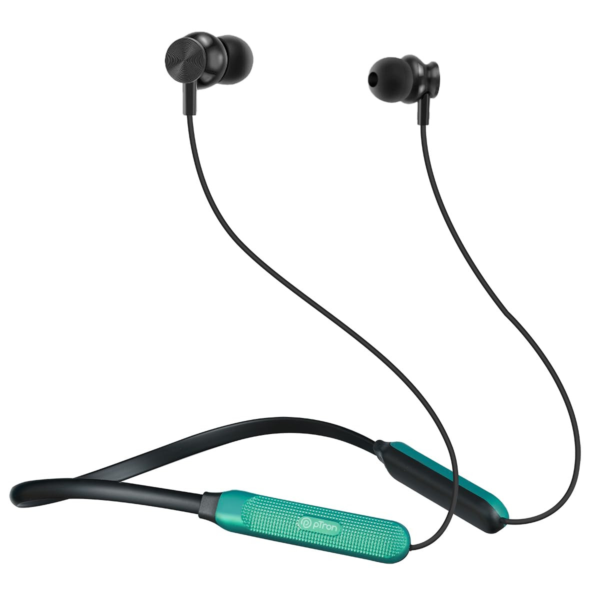 pTron Tangent Duo Bluetooth 52 Wireless in Ear Headphones 13mm Driver Deep Bass HD Calls Fast Charging Type-C Neckband Dual Pairing Voice Assistant IPX4 Water Resistant BlackGreen