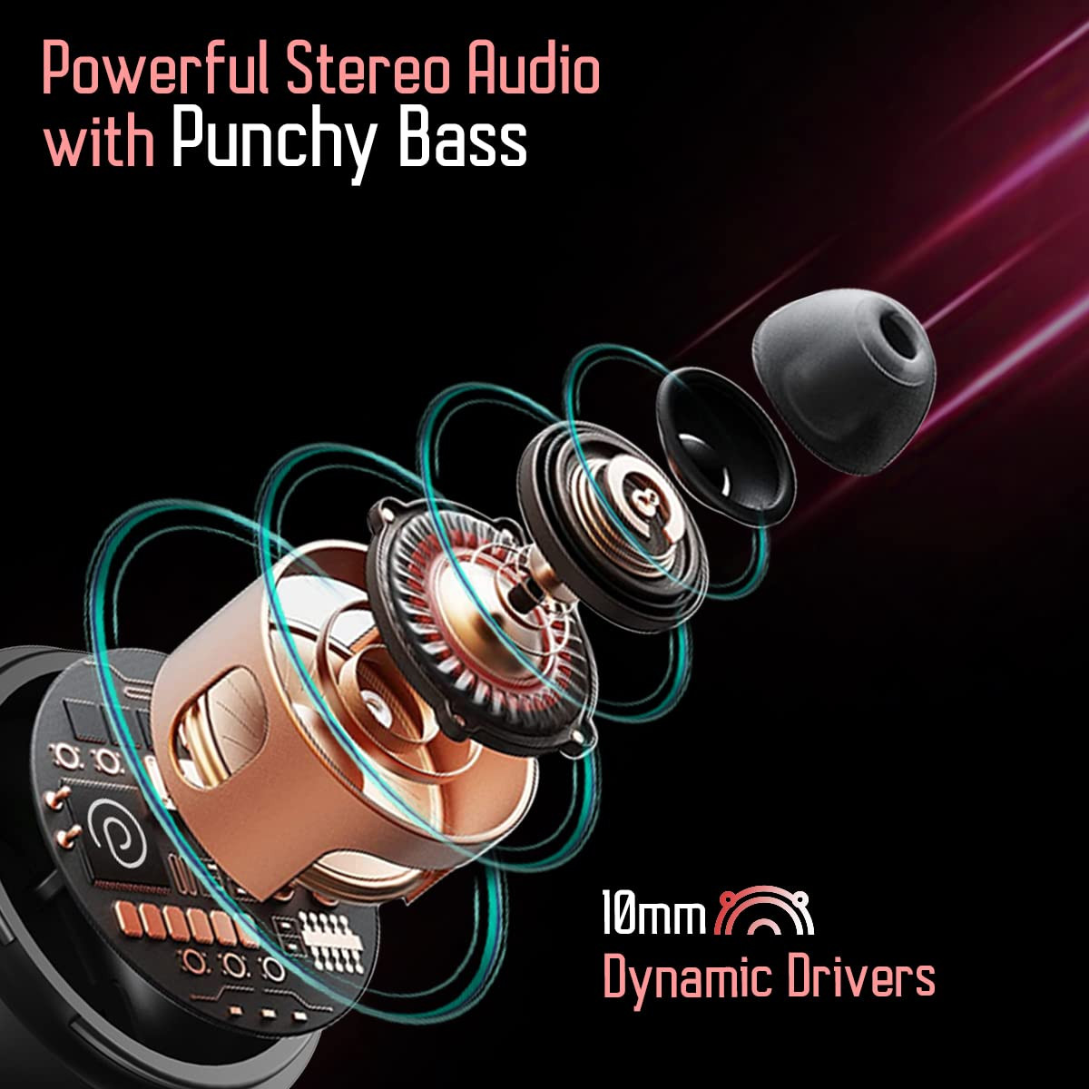 pTron Tangent Sports 60Hrs Playtime ENC BT52 Headphone AptSense 40ms Low Latency Gaming Punchy Bass Dual Device Pairing in-Ear Wireless Earphone HD Mic Type-C Fast Charging IPX4 BlackRed