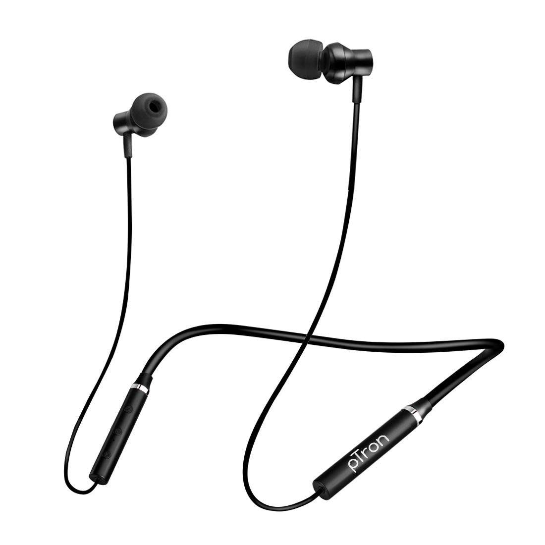 pTron Tangentbeat in-Ear Bluetooth 50 Wireless Headphones with Mic Deep Bass 10mm Drivers Clear Calls Dual Pairing Fast Charging Magnetic Buds Voice Assistant IPX4 Wireless Neckband Black