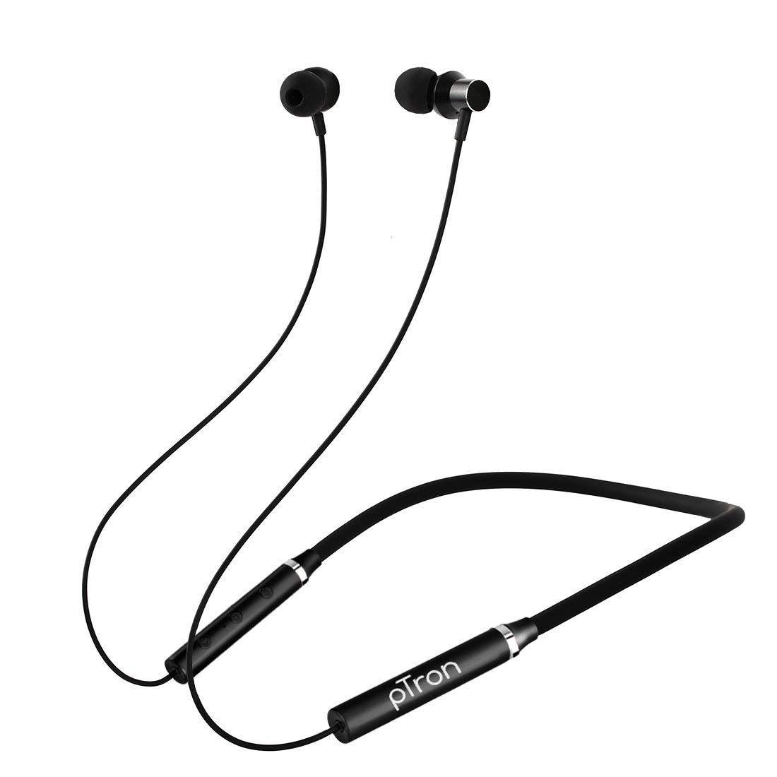 pTron Tangentbeat in-Ear Bluetooth 50 Wireless Headphones with Mic Deep Bass 10mm Drivers Clear Calls Dual Pairing Fast Charging Magnetic Buds Voice Assistant IPX4 Wireless Neckband Black