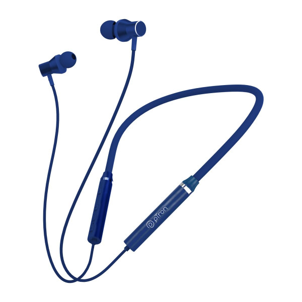 Image of pTron Tangentbeat in Ear Bluetooth Wireless Headphones with Mic, Punchy Bass, 10mm Drivers, Clear Calls, Dual Pairing, Fast Charging, Magnetic Buds, Voice Assist &amp; IPX4 Wireless Neckband (Dark Blue)