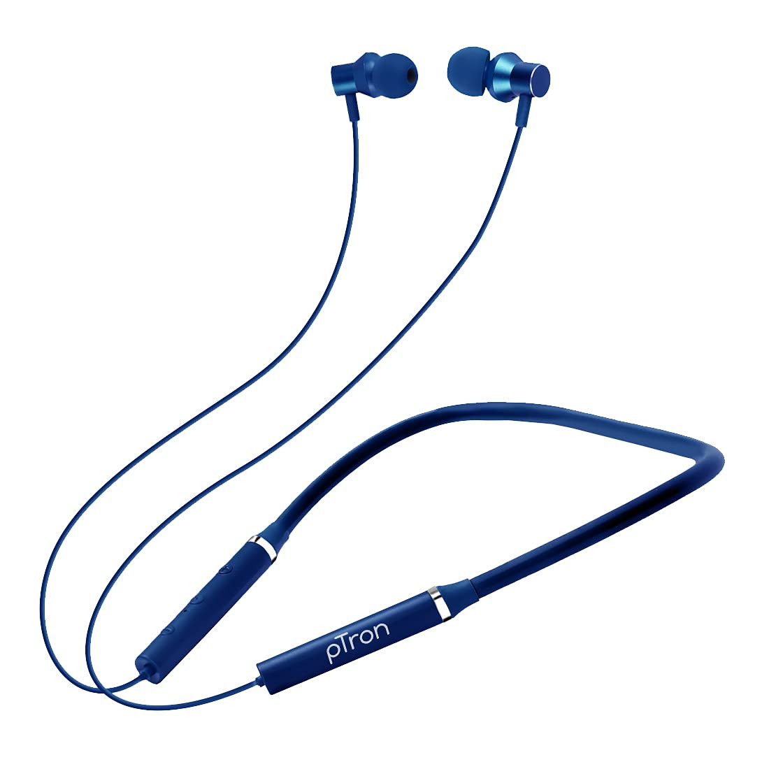 pTron Tangentbeat in-Ear Bluetooth Wireless Headphones with Mic Punchy Bass 10mm Drivers Clear Calls Dual Pairing Fast Charging Magnetic Buds Voice Assist IPX4 Wireless Neckband Dark Blue