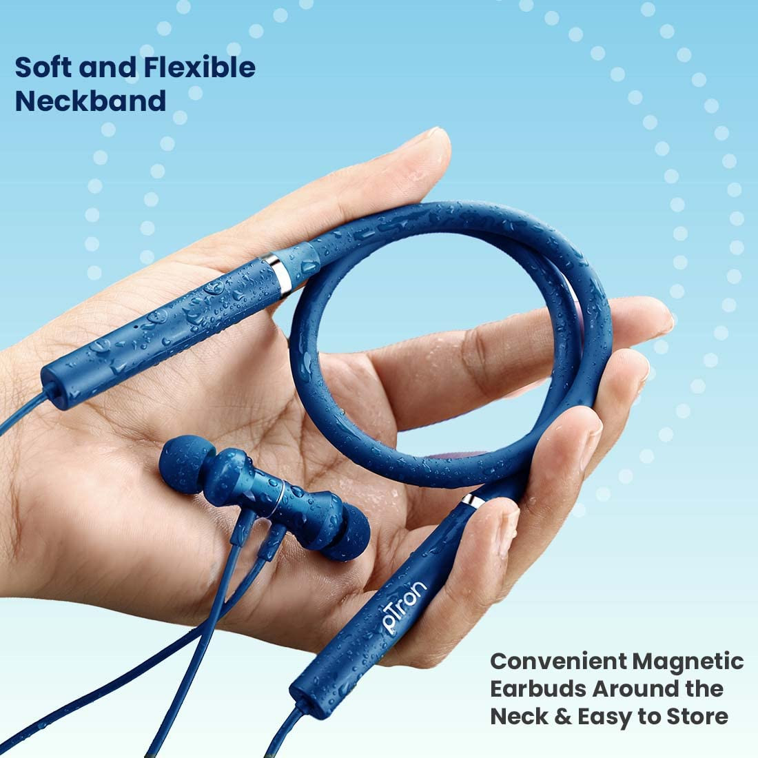 pTron Tangentbeat in-Ear Bluetooth Wireless Headphones with Mic Punchy Bass 10mm Drivers Clear Calls Dual Pairing Fast Charging Magnetic Buds Voice Assist IPX4 Wireless Neckband Dark Blue