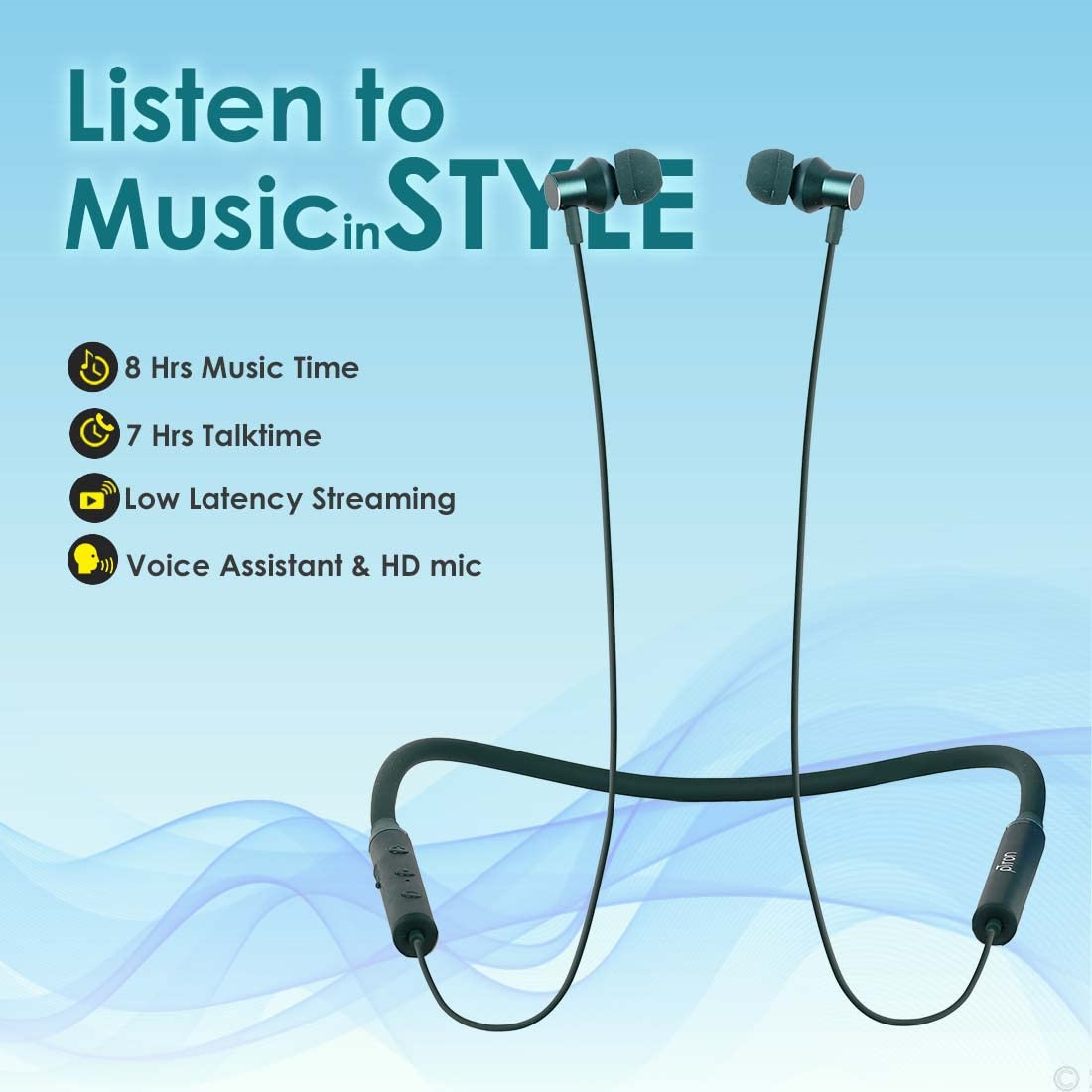 pTron Tangentbeat in-Ear Bluetooth Wireless Headphones with Mic Punchy Bass 10mm Drivers Clear Calls Dual Pairing Fast Charging Magnetic Buds Voice Assist IPX4 Wireless Neckband Dark Green