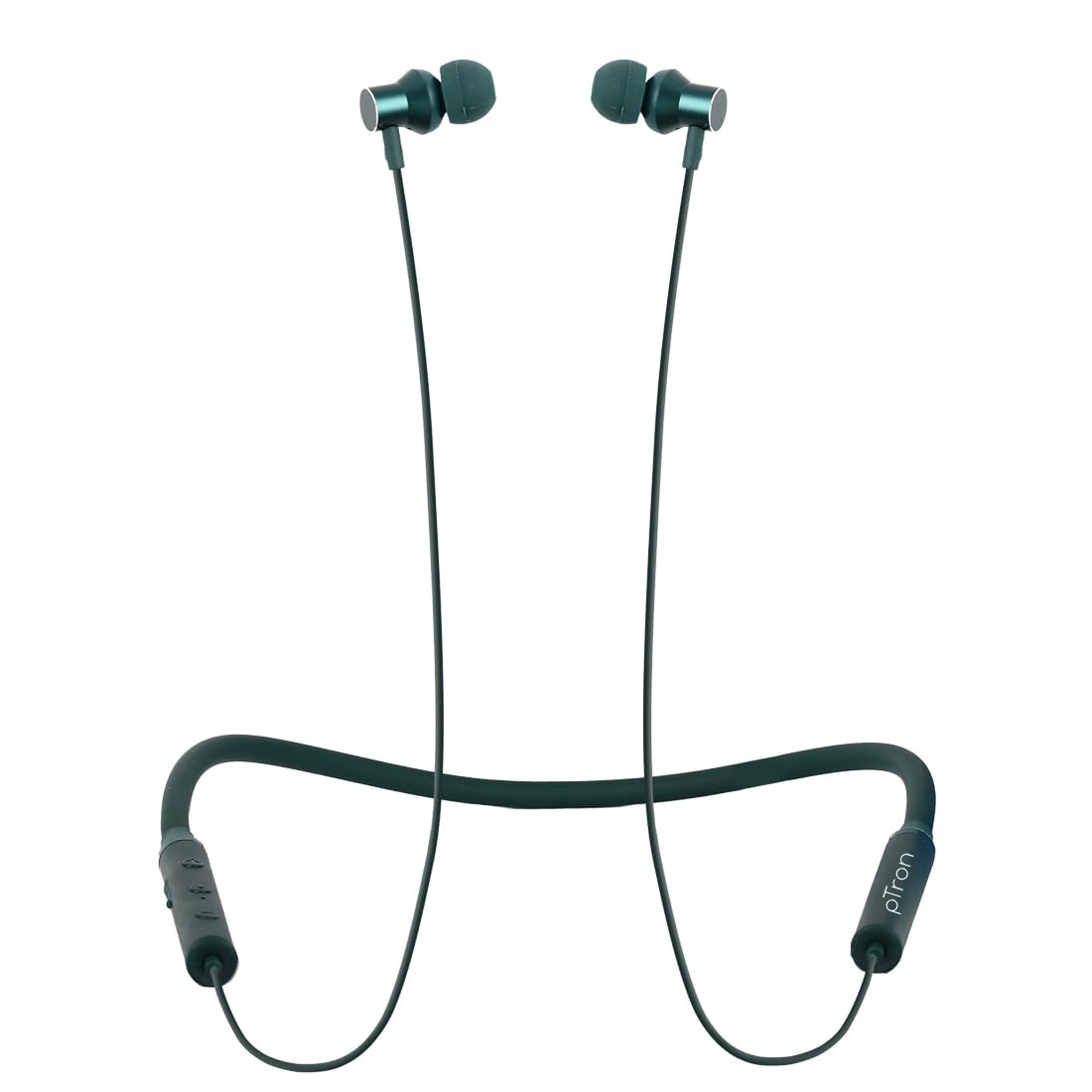 pTron Tangentbeat in-Ear Bluetooth Wireless Headphones with Mic Punchy Bass 10mm Drivers Clear Calls Dual Pairing Fast Charging Magnetic Buds Voice Assist IPX4 Wireless Neckband Dark Green