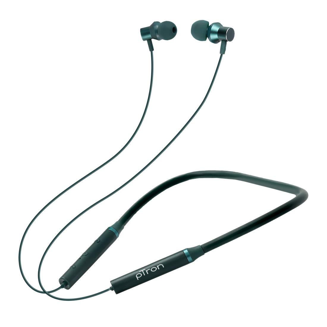 pTron Tangentbeat in-Ear Bluetooth Wireless Headphones with Mic Punchy Bass 10mm Drivers Clear Calls Dual Pairing Fast Charging Magnetic Buds Voice Assist IPX4 Wireless Neckband Dark Green