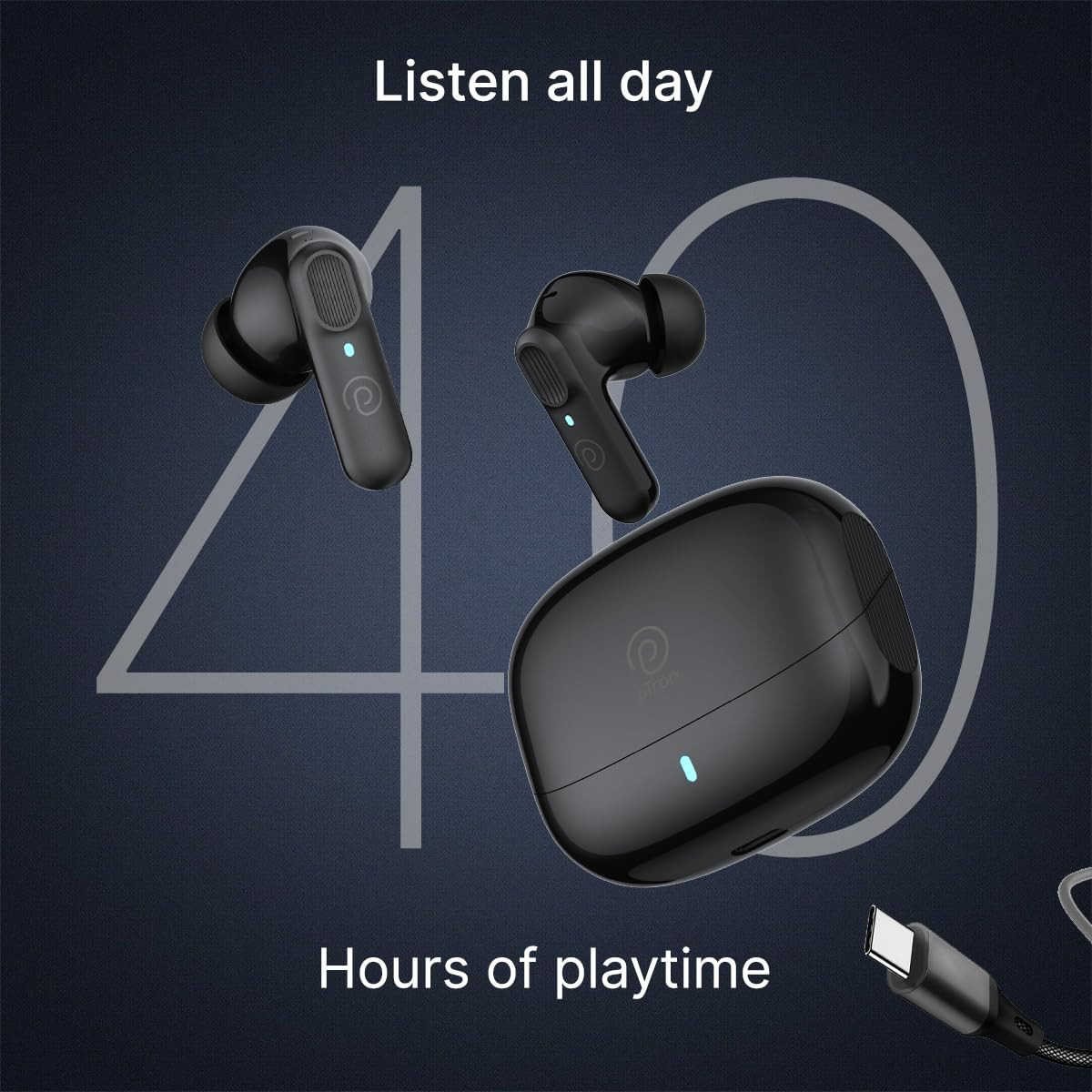 pTron Zenbuds 1 V2 ANC Bluetooth V53 in Ear Earbuds 32Db Quietsound Tech 13Mm Hyperdrivers with 4D Panaromic Audio 4 Quadpro ANC Mics 40Ms Low Latency GameMusic Modes IPX5 Jet Black