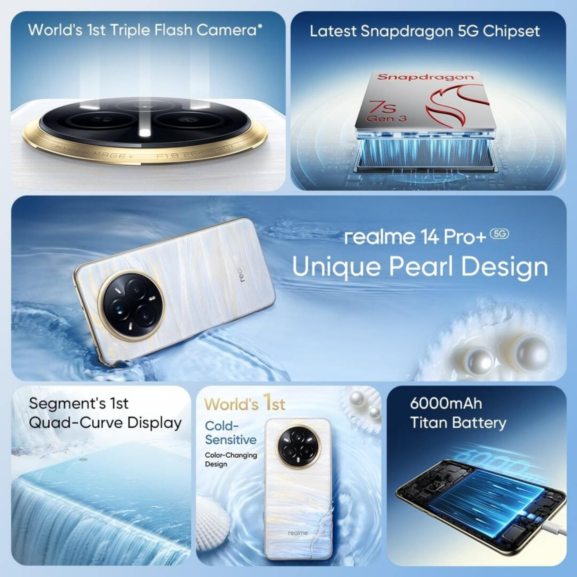 realme 14 Pro 5G Pearl White 12GB RAM 512GB Storage 683 Curved AMOLED Display 50MP Sony IMX896 OIS 50MP Periscope