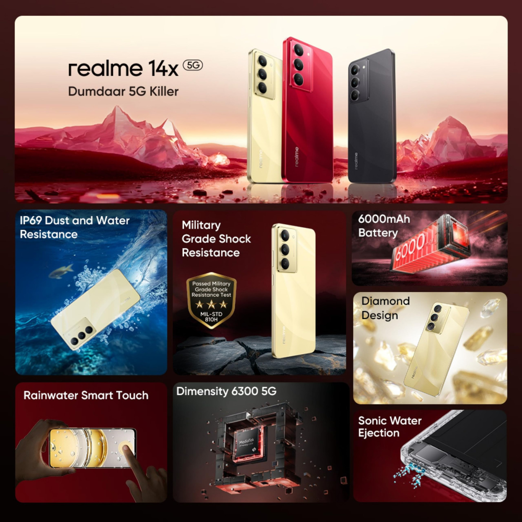 realme 14x 5G Golden Glow 6GB RAM 128GB Storage